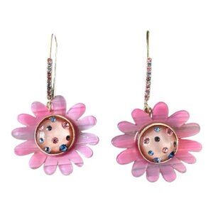 Betsey Johnson Women's Daisy Dangle Earrings Pink Flower
